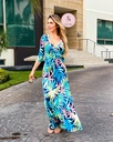 MAXI DRESS ESCOTE CRUZADO PRINT HOJAS Y CINTILLO