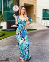 MAXI DRESS ESCOTE CRUZADO PRINT HOJAS Y CINTILLO