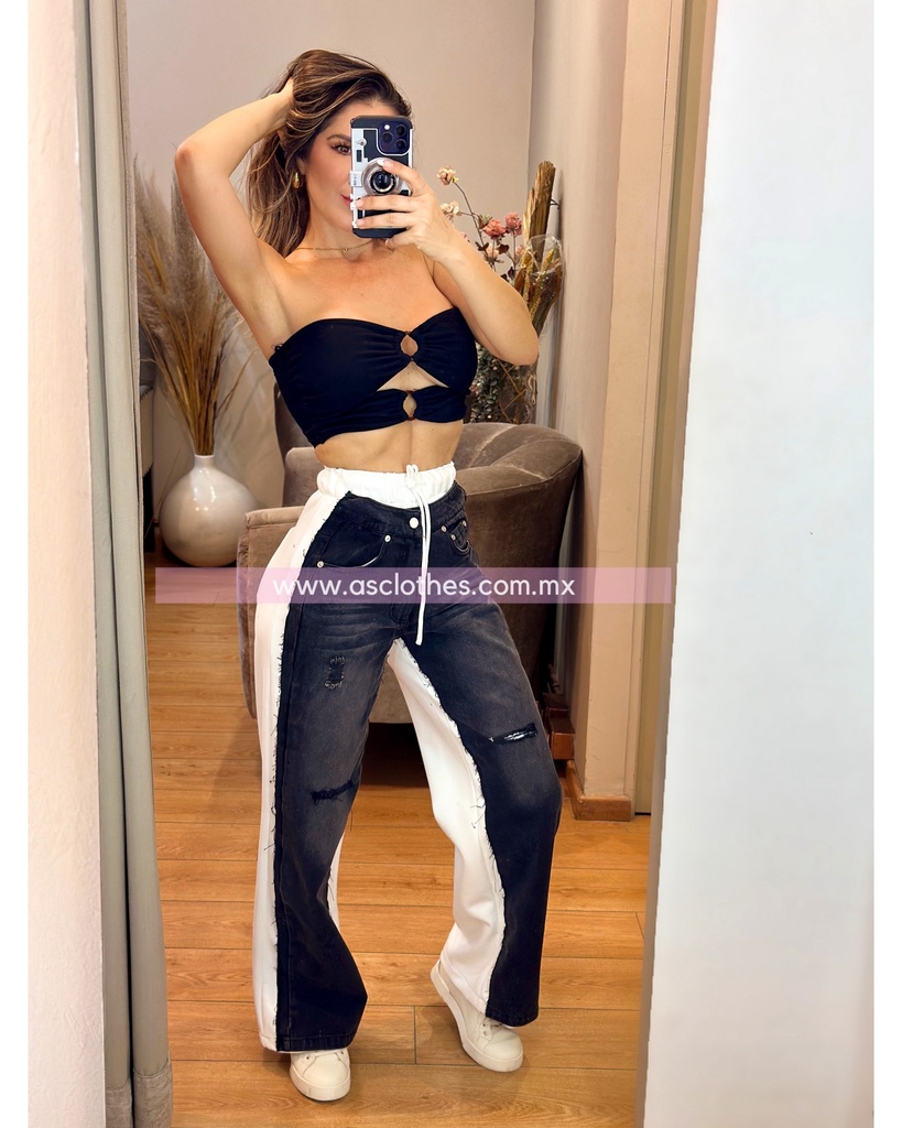 PANTALON TELA COMBINADO CON MEZCLILLA