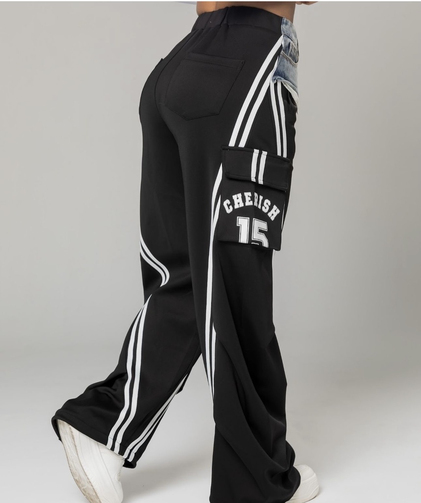 PANTALON BOMBACHO ALTO DE CINTURA CON MEZCLILLA