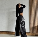 PANTALON BOMBACHO ALTO DE CINTURA CON MEZCLILLA