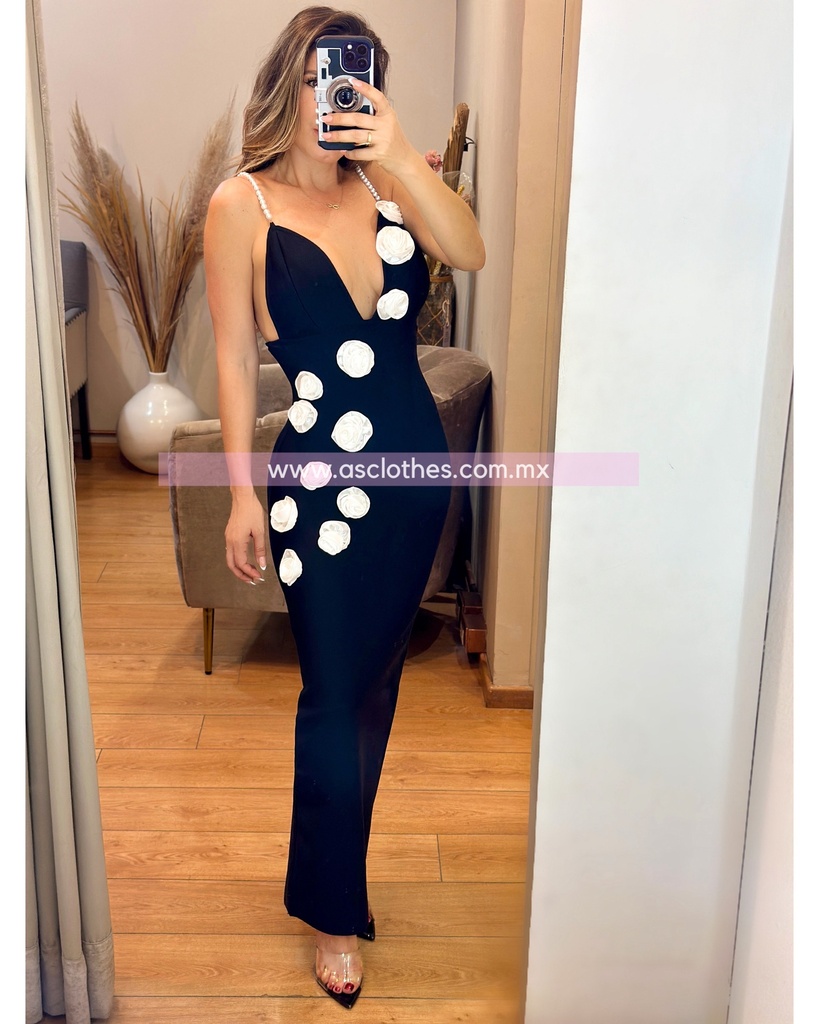 VESTIDO DE FIESTA CON FLORES 3D