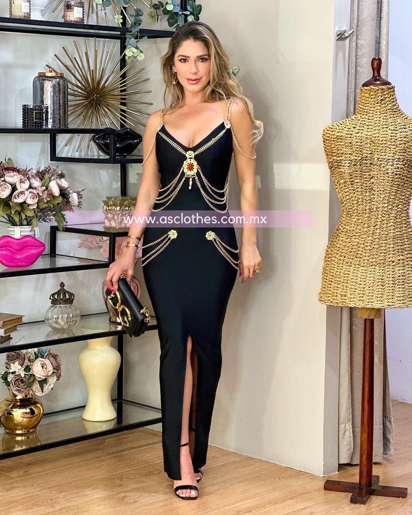 MAXI DRESS BANDAGE APLICACIONES CADENAS/PEDRERIA