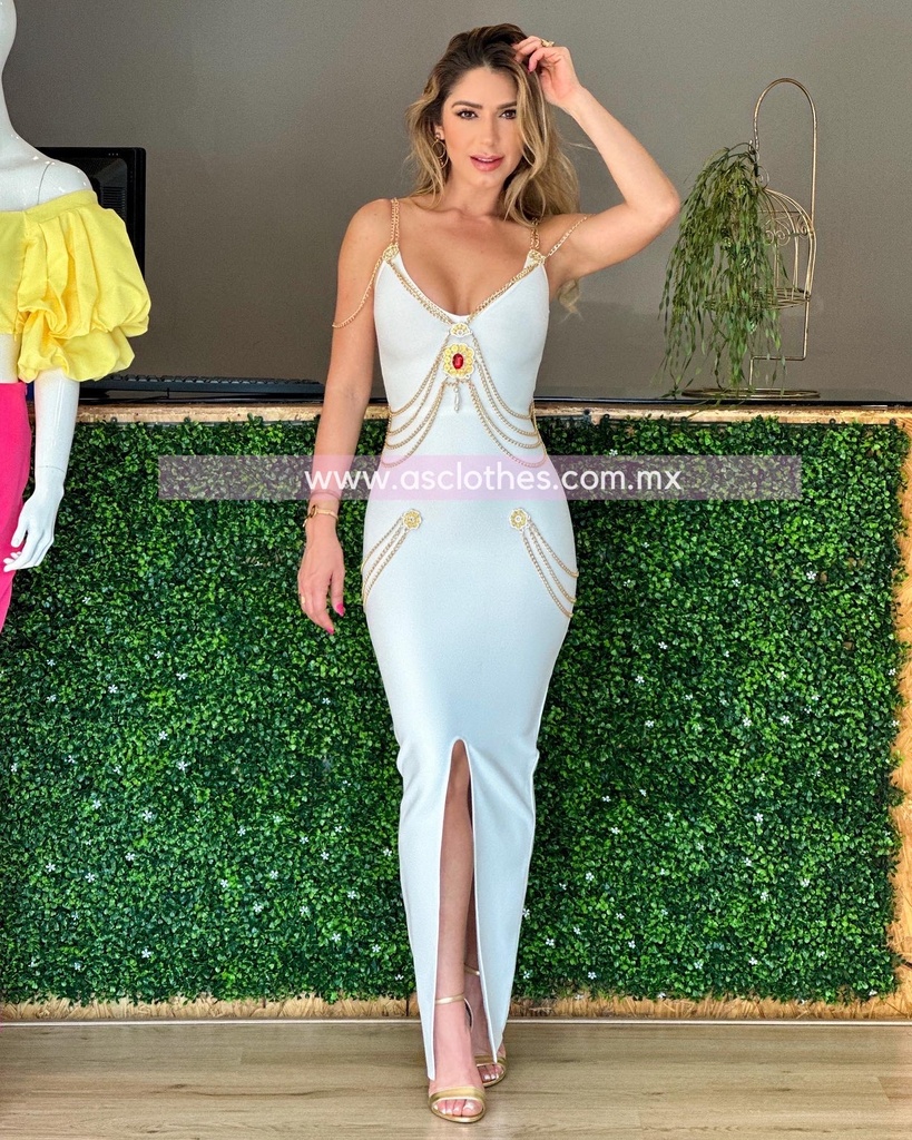MAXI DRESS BANDAGE APLICACIONES CADENAS/PEDRERIA