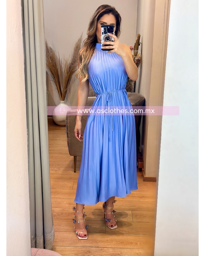 VESTIDO MIDI CUELLO TABLONES SON CINTITO