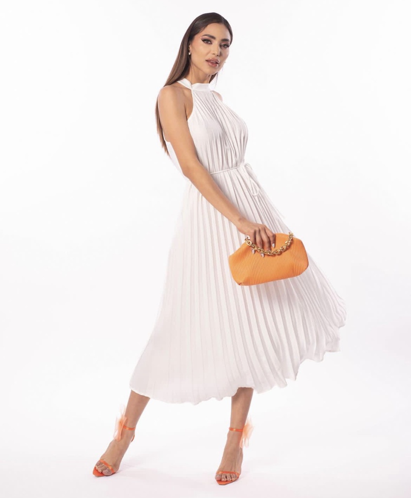 VESTIDO MIDI CUELLO TABLONES SON CINTITO
