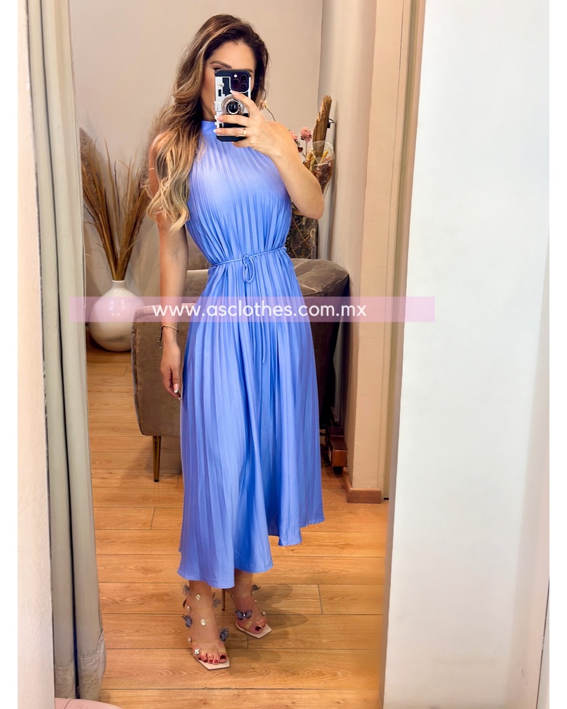 VESTIDO MIDI CUELLO TABLONES SON CINTITO