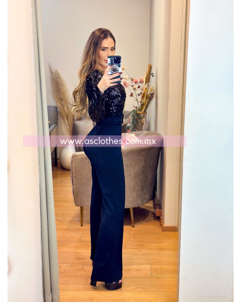 PALAZZO COMBINADO LENTEJUELA Y DELINEADO CON CADENAS
