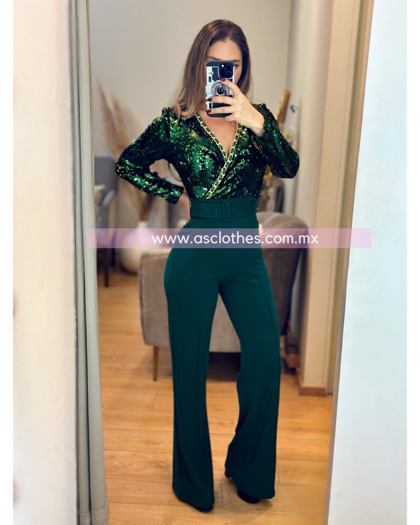 PALAZZO COMBINADO LENTEJUELA Y DELINEADO CON CADENAS