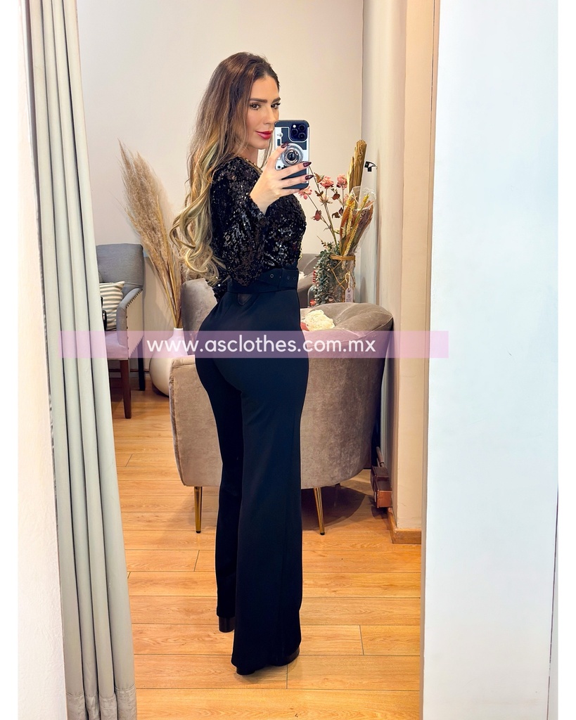 PALAZZO COMBINADO LENTEJUELA Y DELINEADO CON CADENAS