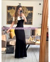 MAXI DRESS A LOS HOMBROS BICOLOR CON MEDALLONES
