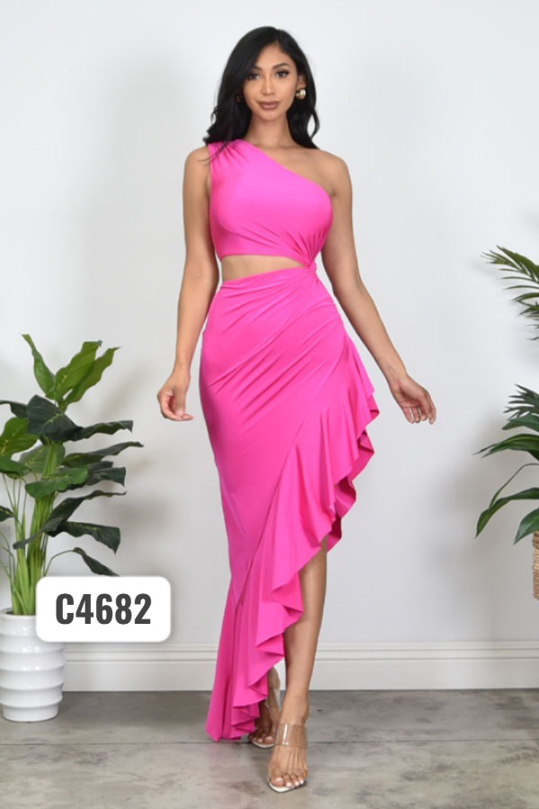 MIDI DRESS OPEN WAIST RUFFLES 