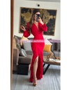 MAXIDRESS ASIMETRICO RUFFLES MANGA LARGA