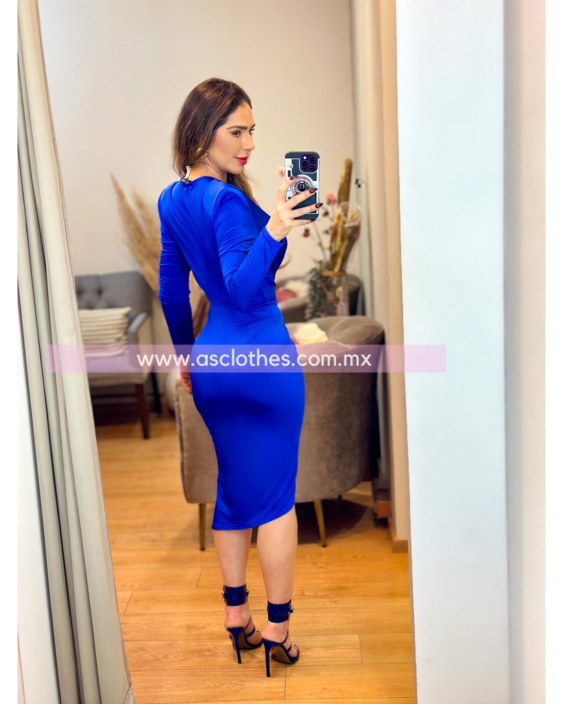 MIDI DRESS MANGA LARGA ESCOTE V DOBLADILLO AL FRENTE