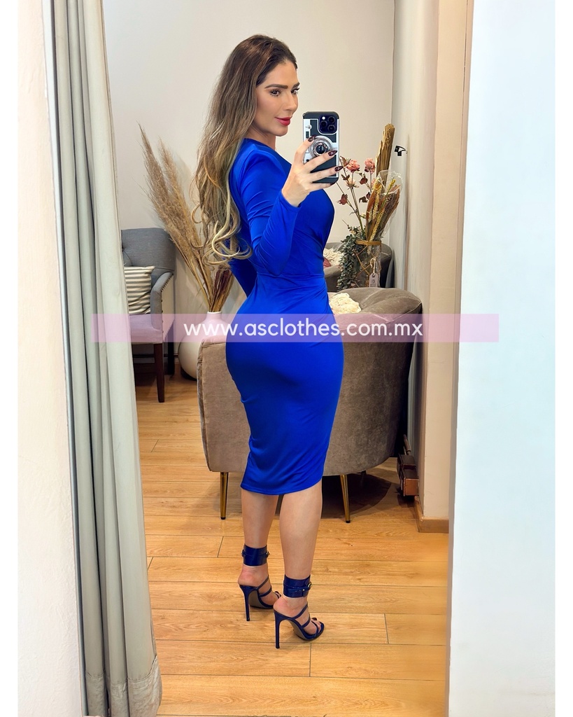 MIDI DRESS MANGA LARGA ESCOTE V DOBLADILLO AL FRENTE