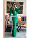 MAXI DRESS MANGA LARGA ESCOTE V CON ARGOLLA AL FRENTE