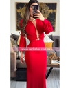 MAXI DRESS MANGA LARGA ESCOTE V CON ARGOLLA AL FRENTE
