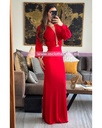MAXI DRESS MANGA LARGA ESCOTE V CON ARGOLLA AL FRENTE