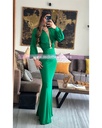 MAXI DRESS MANGA LARGA ESCOTE V CON ARGOLLA AL FRENTE