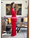 MAXI DRESS MANGA LARGA ESCOTE V DRAPEADO AL FRENTE