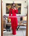 MAXI DRESS MANGA LARGA ESCOTE V DRAPEADO AL FRENTE