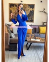 MAXI DRESS MANGA LARGA ESCOTE V DRAPEADO AL FRENTE