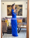 MAXI DRESS MANGA LARGA ESCOTE V DRAPEADO AL FRENTE