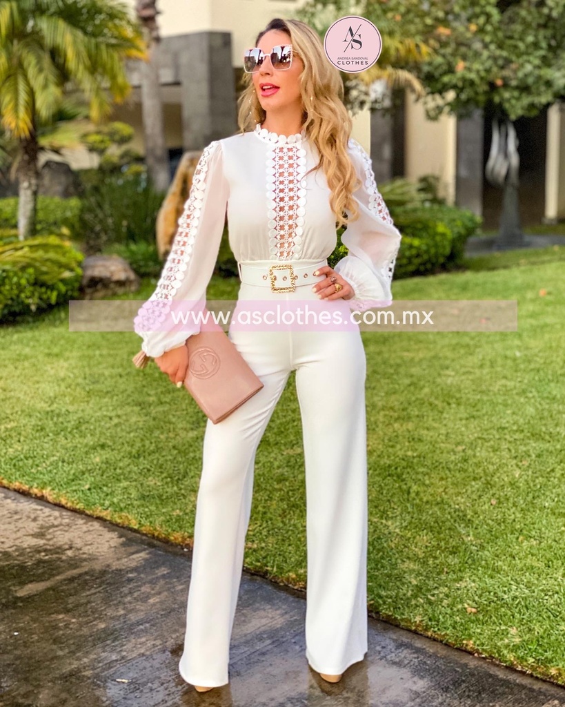 PALAZZO CON ENCAJE Y TRANSPARENCIAS CON CINTO HEBILLA 