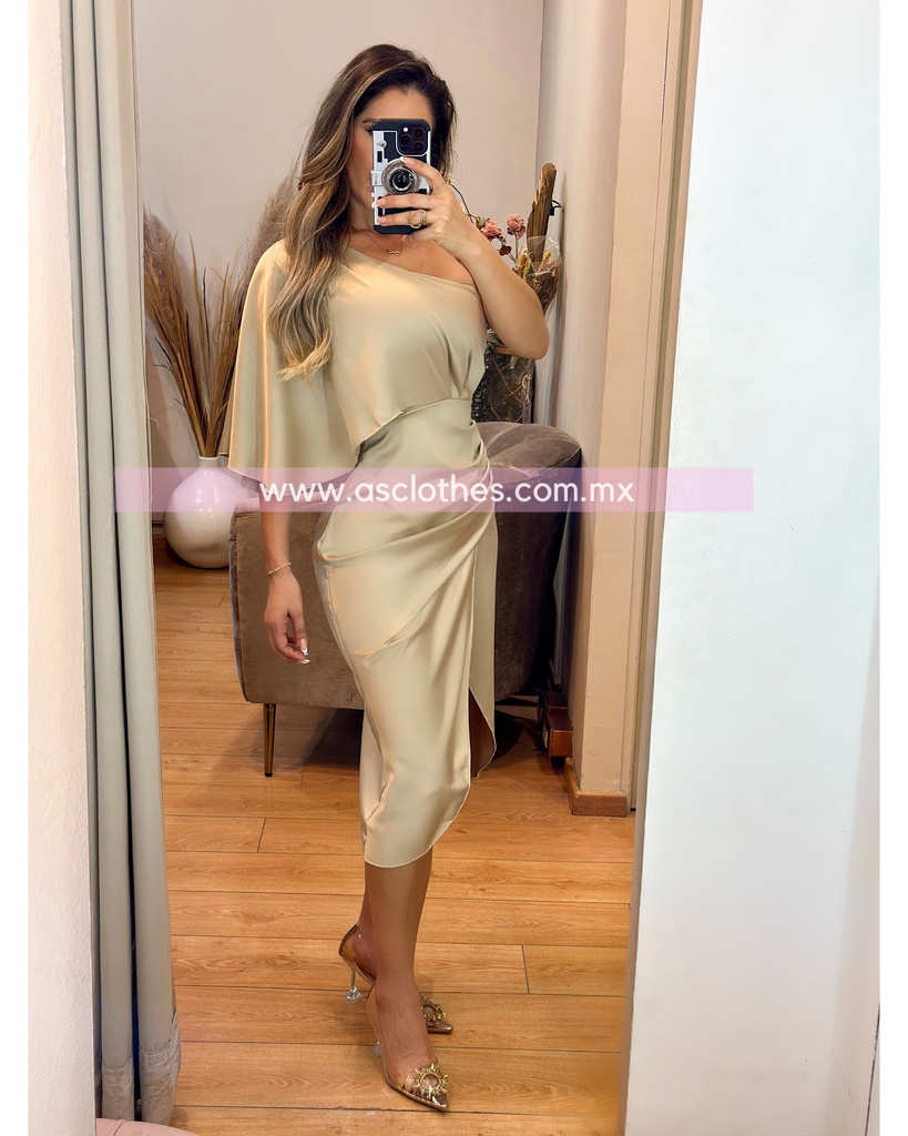 MIDI DRESS UN HOMBRO SATIN