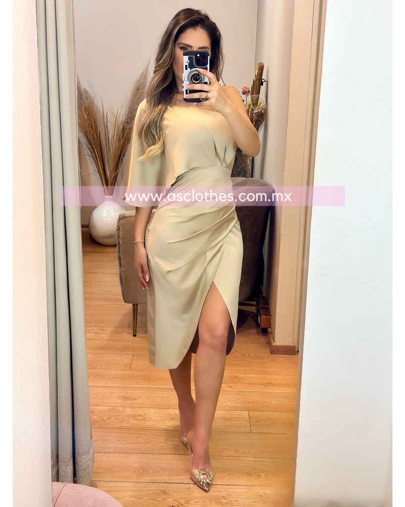MIDI DRESS UN HOMBRO SATIN
