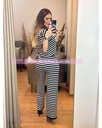 CONJUNTO DE PANTALON Y BLUSA MANGA CORTA LUNARES Blancos