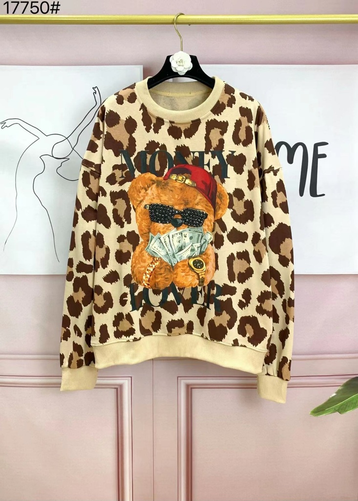 SUDADERA ANIMAL PRINT OSO CON PEDRERIA