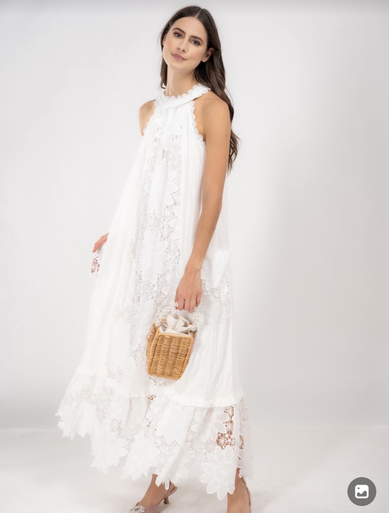 MAXI DRESS ENCAJE PERFORADO GUIPUR 