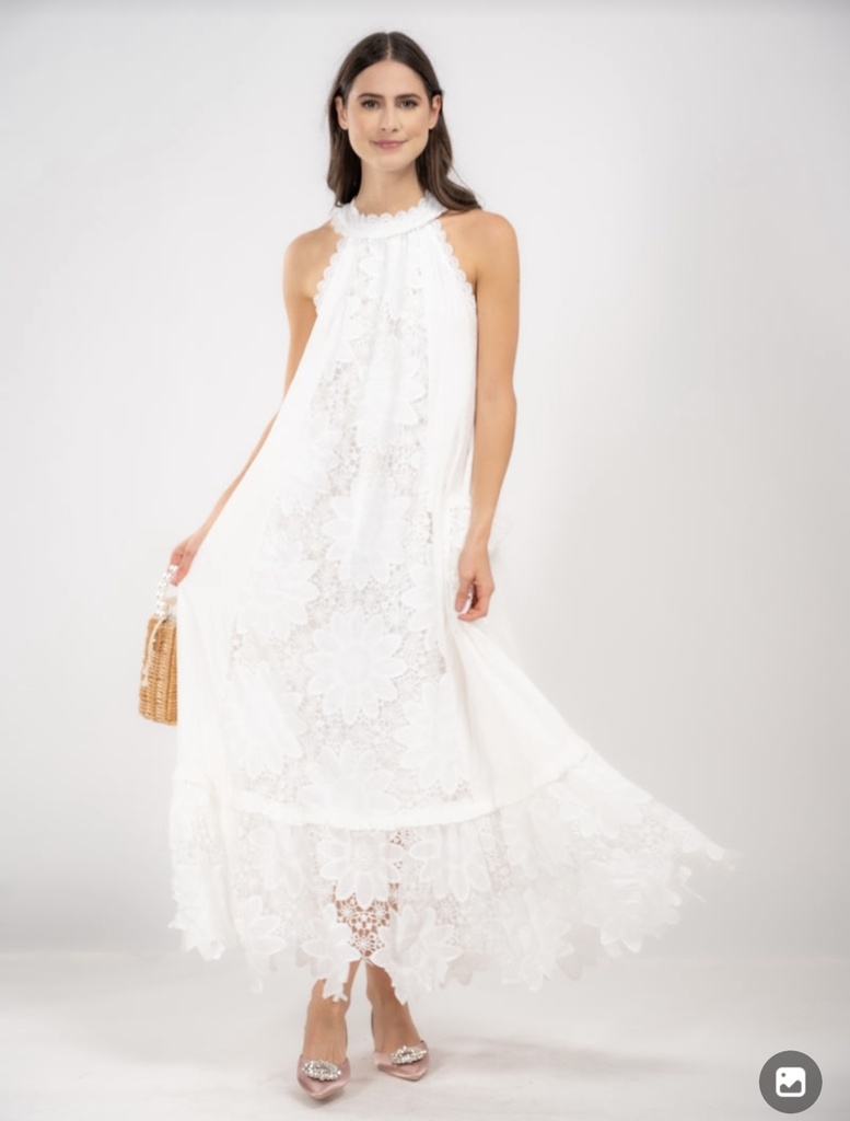 MAXI DRESS ENCAJE PERFORADO GUIPUR 