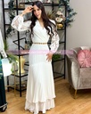 MAXI DRESS TABLONES CON CINTO Y ENCAJE EN MANGAS