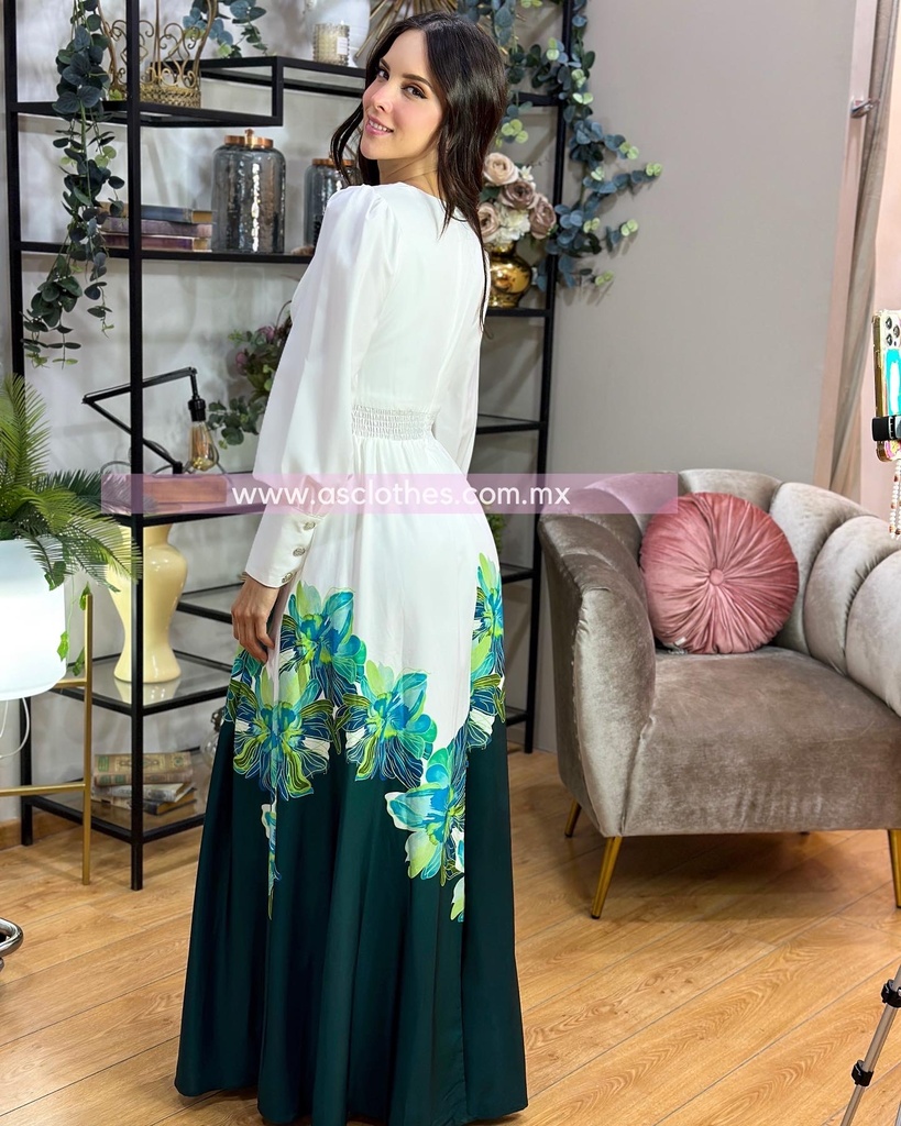 MAXI DRESS ENCAJE CINTURA CONMBINADO COLOR