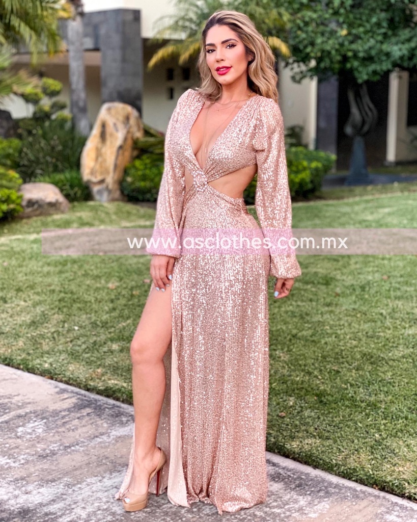 MAXI DRESS OPEN WAIST LENTEJUELA