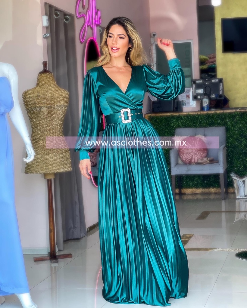MAXI DRESS TABLONES BRILLO CON CINTO