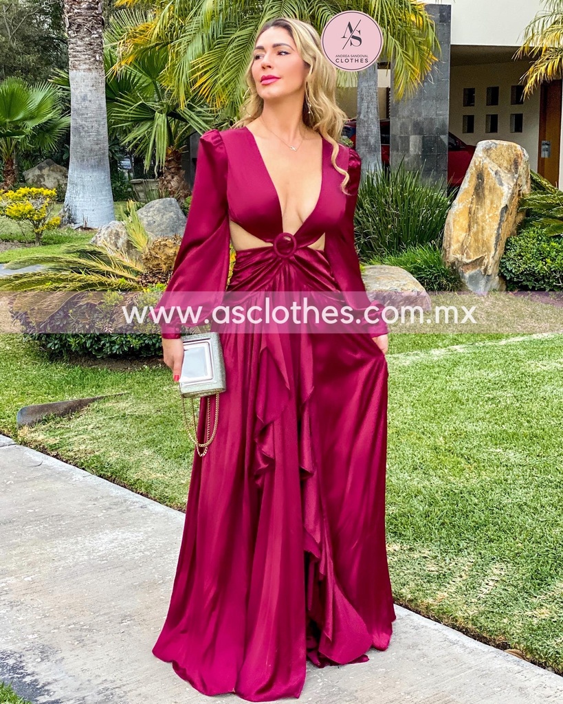 MAXI DRESS OPEN WAIST MANGA LARGA SATINADO