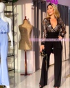 PALAZZO MANGA LARGA CON DISEÑO LENTEJUELAS CON CINTO