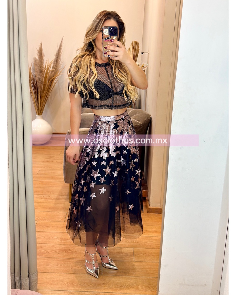 BLUSA RED METALICA CON CROP TOP