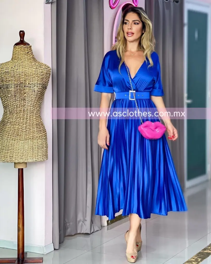 MIDI DRESS TABLONES CON MANGA Y CINTO
