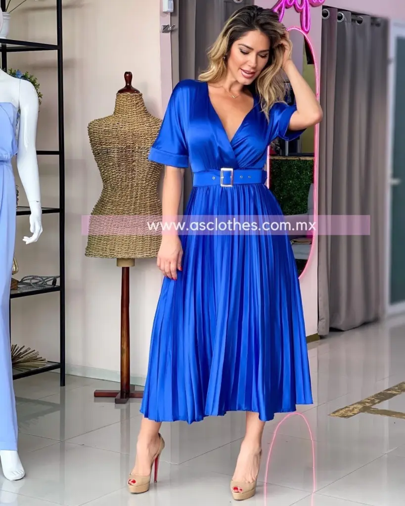 MIDI DRESS TABLONES CON MANGA Y CINTO