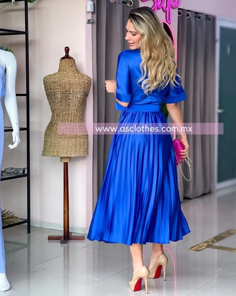 MIDI DRESS TABLONES CON MANGA Y CINTO