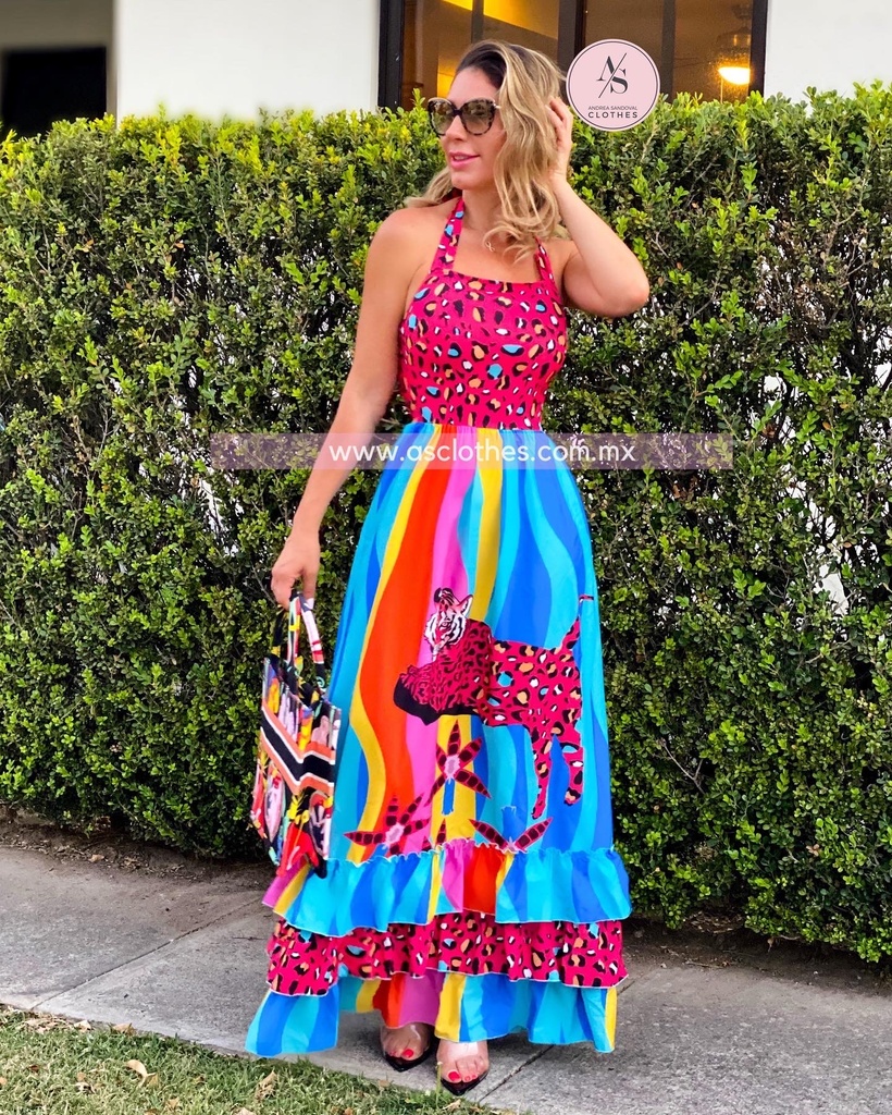 MAXI DRESS MULTICOLOR CON ANIMAL P