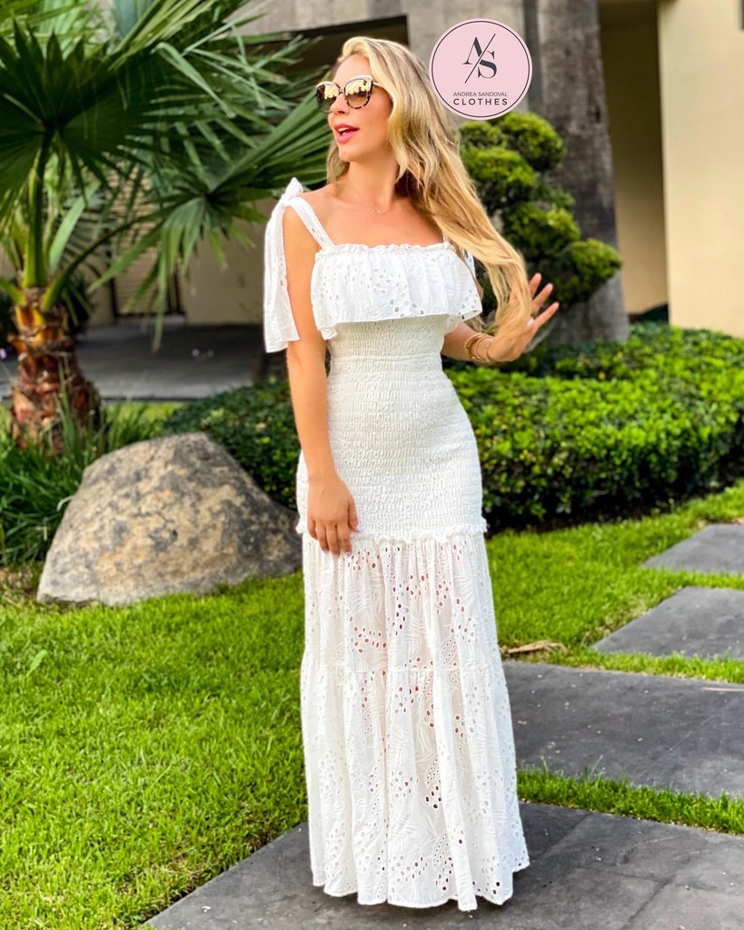 MAXI VESTIDO CON APLICACIONES BLANCO