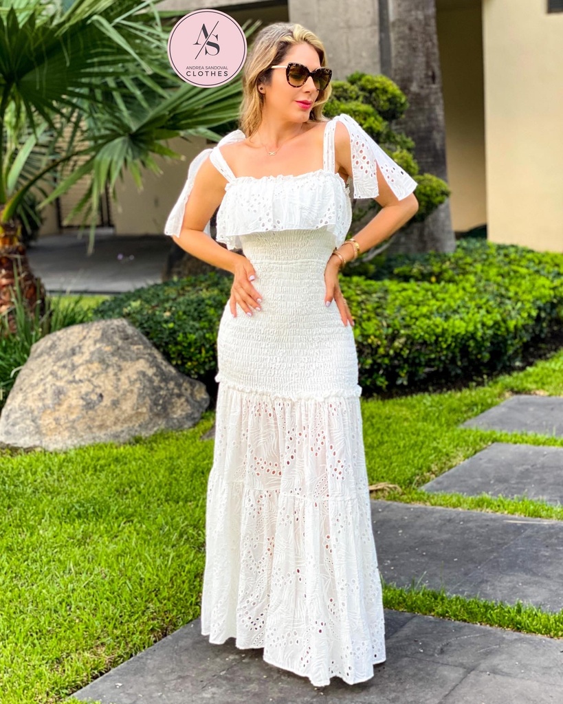 MAXI VESTIDO CON APLICACIONES BLANCO
