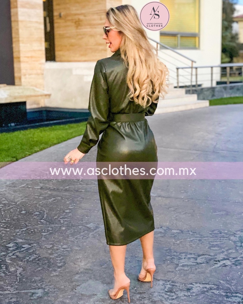 VESTIDO MIDI TIPO PIEL CON CINTO