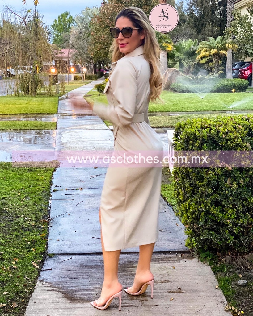 VESTIDO MIDI TIPO PIEL CON CINTO