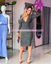 MIDI DRESS DRAPEADO ESCOTE V MANGA LARGA